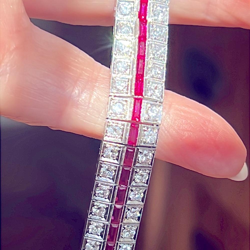 Platinum 5 carat diamond and Ruby bracelet - Picture 9 of 12